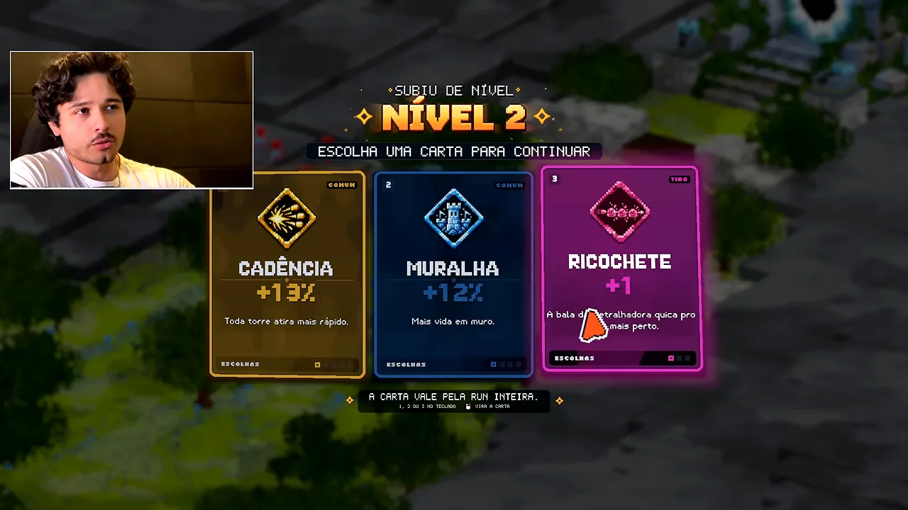 A mesa de cartas ao subir de nível